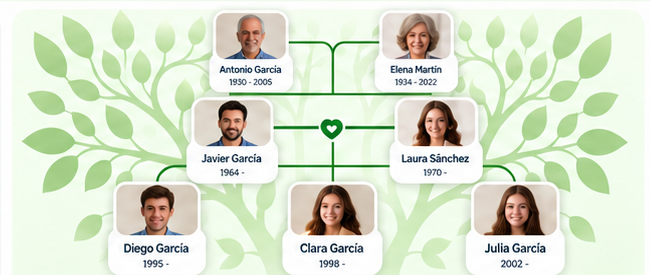 Ejemplo visual de árbol genealógico TreeLives